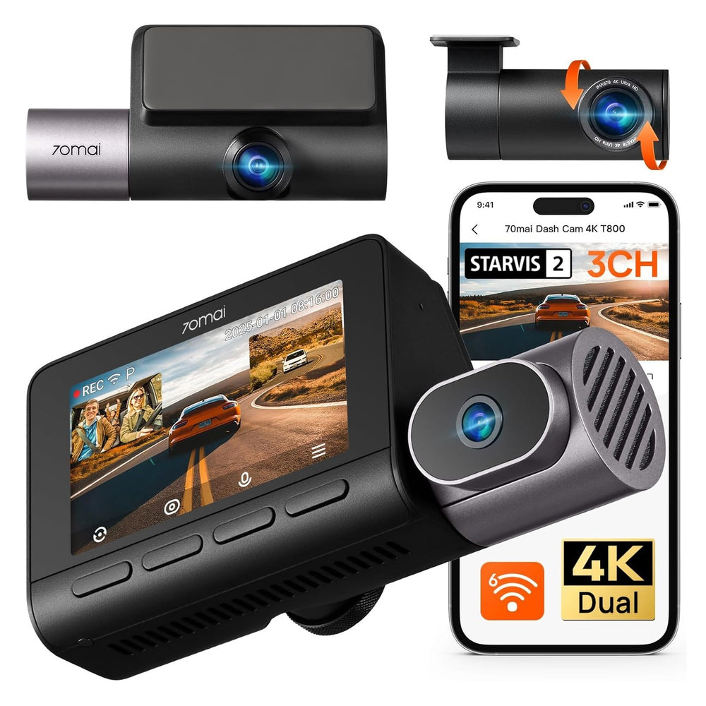 70mai T800 4K+4K+FHD 3-Channel Dash Cam by 70mai — official product photo of the dash cam