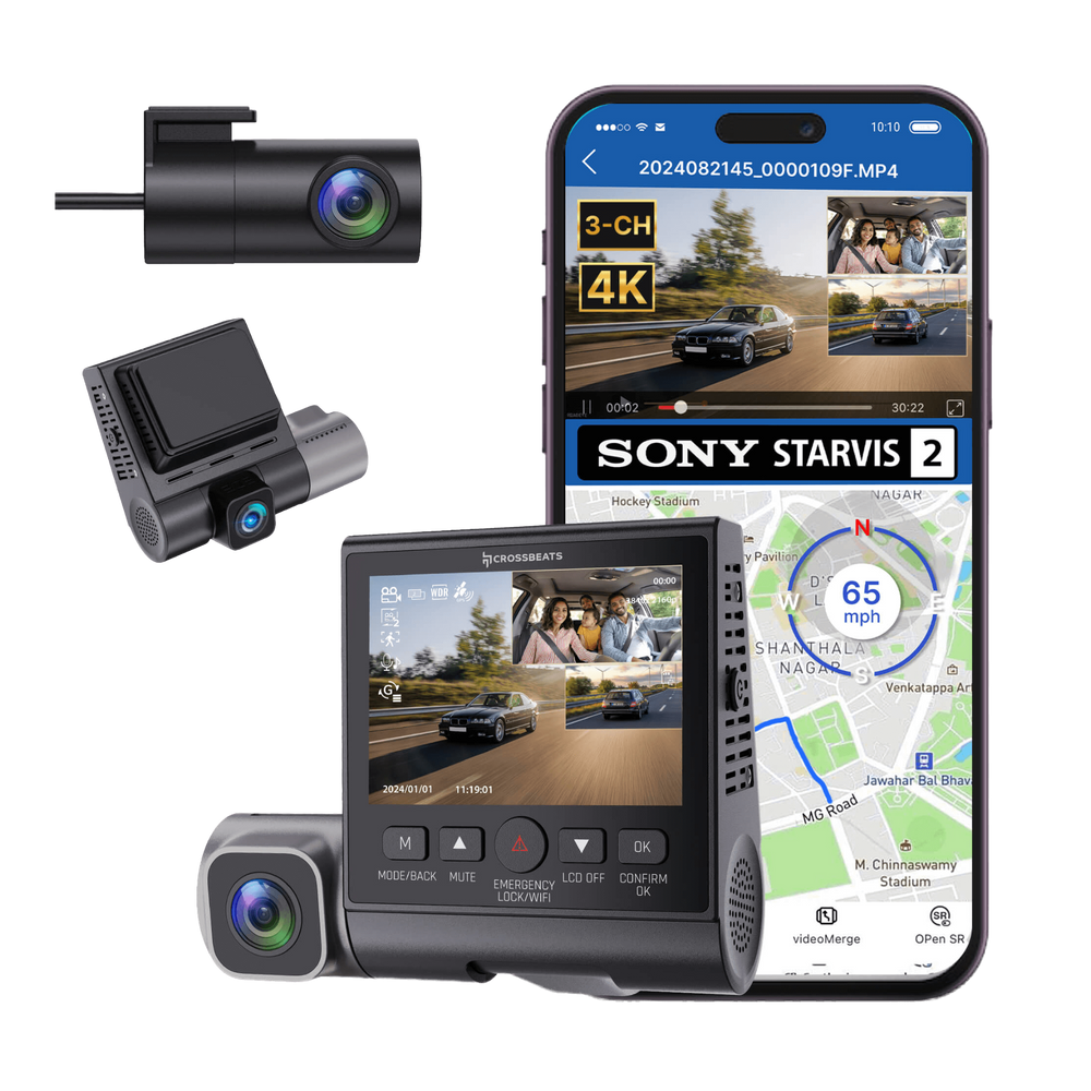 Crossbeats RoadEye DC04 4K 3-Channel Dash Cam by Crossbeats — official product photo of the dash cam