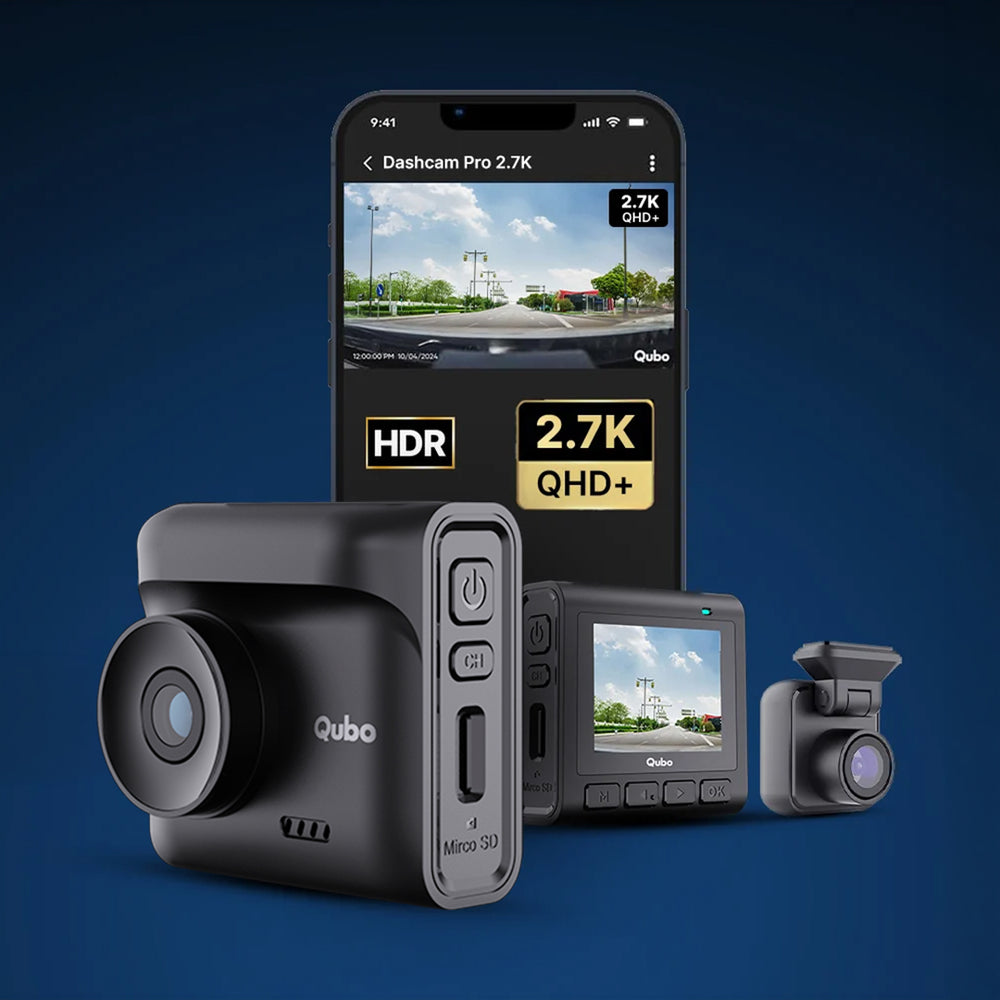 Qubo Pro 2.7K Dual (2026) Dash Cam by Qubo — official product photo of the dash cam