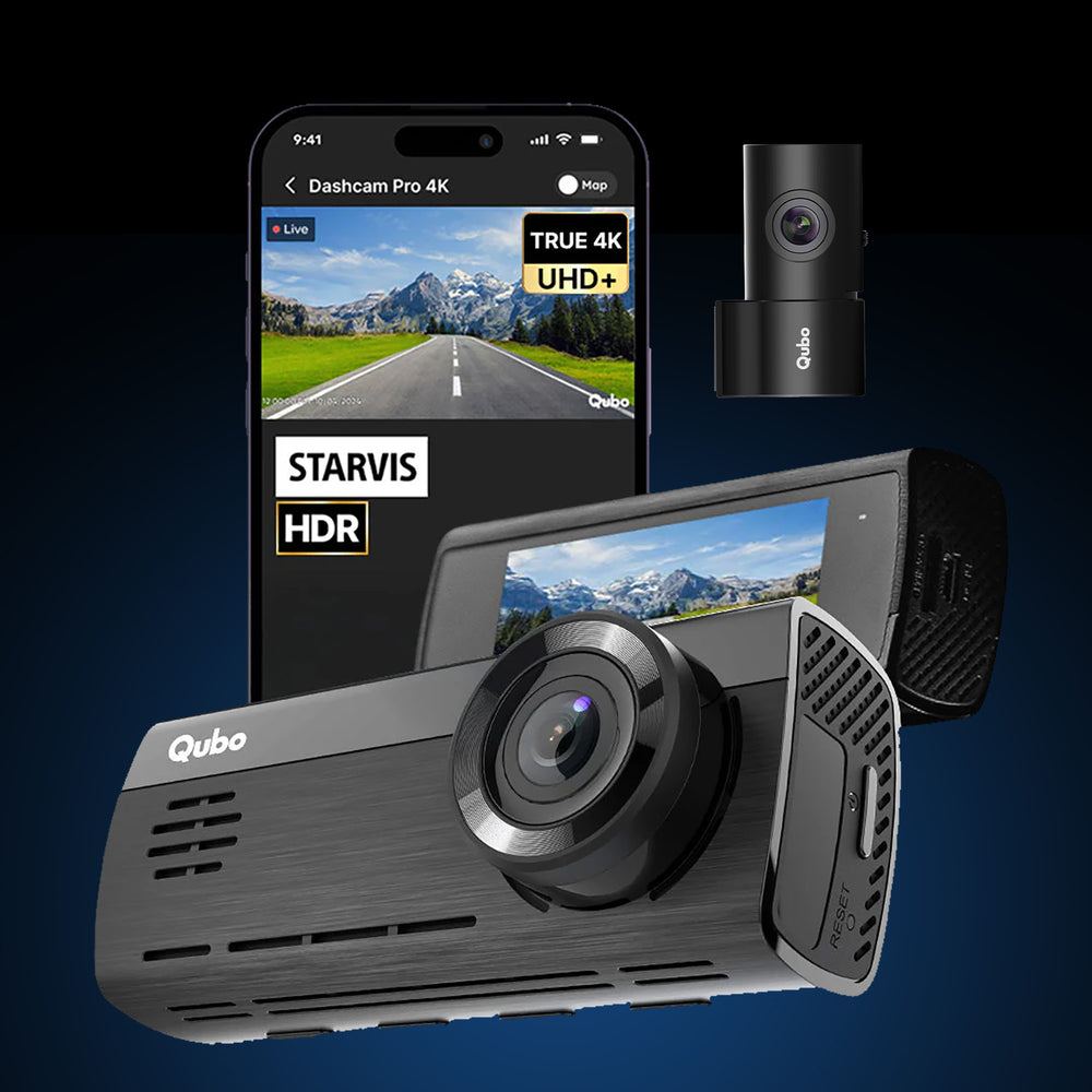 Qubo Pro 4K Dual (2026) Dash Cam by Qubo — official product photo of the dash cam