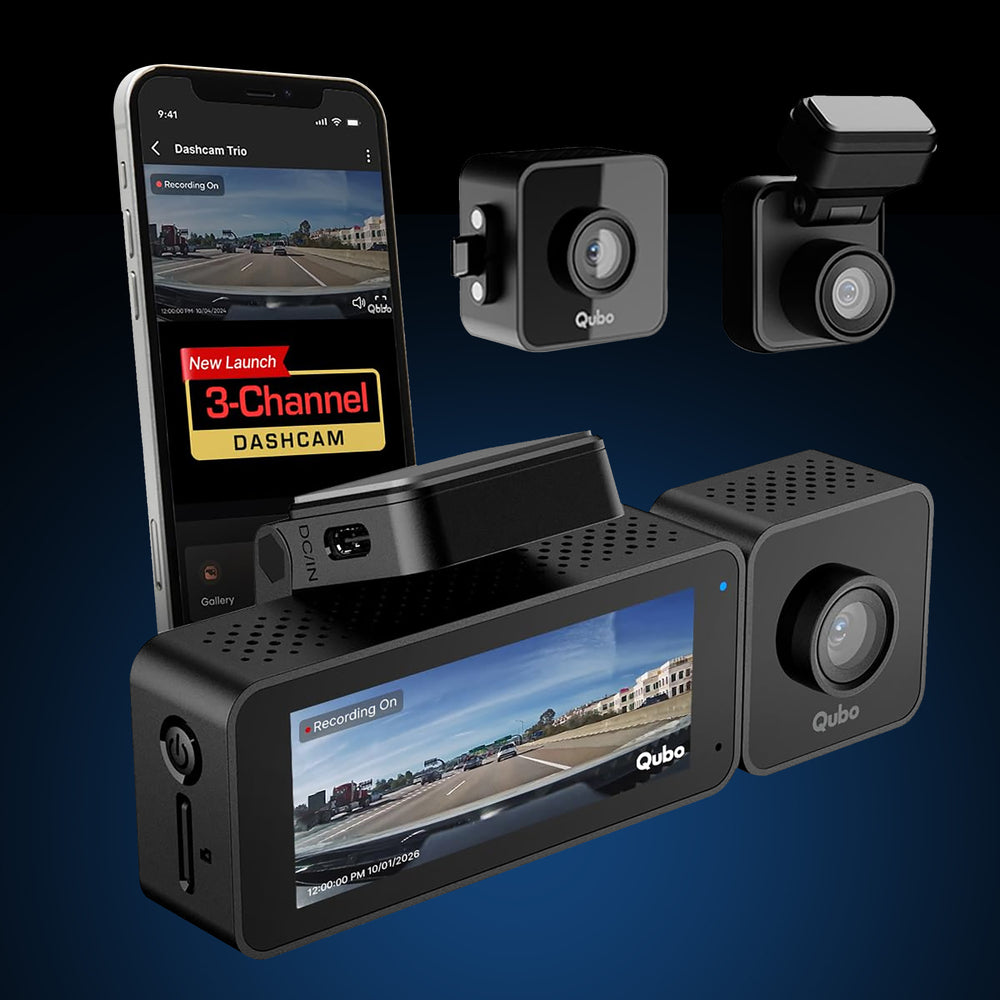 Qubo Trio 3-Channel 2K Dash Cam by Qubo — official product photo of the dash cam