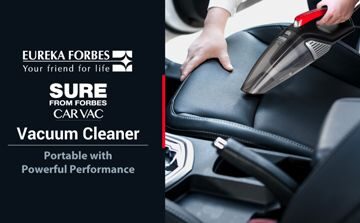 Sure from Eureka Forbes Car Vac vacuum cleaner by Eureka Forbes — product image showing the body, hose and cleaning head