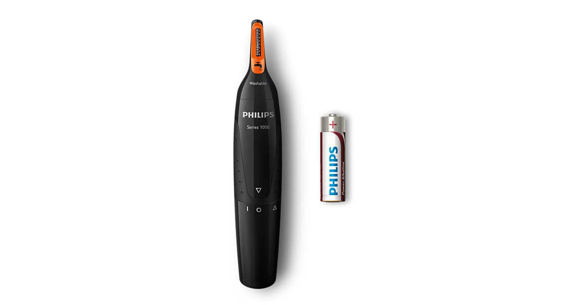Philips NT1150/10 Nose, Ear & Eyebrow Trimmer by Philips — product image showing the trimmer body, blade head and attachments