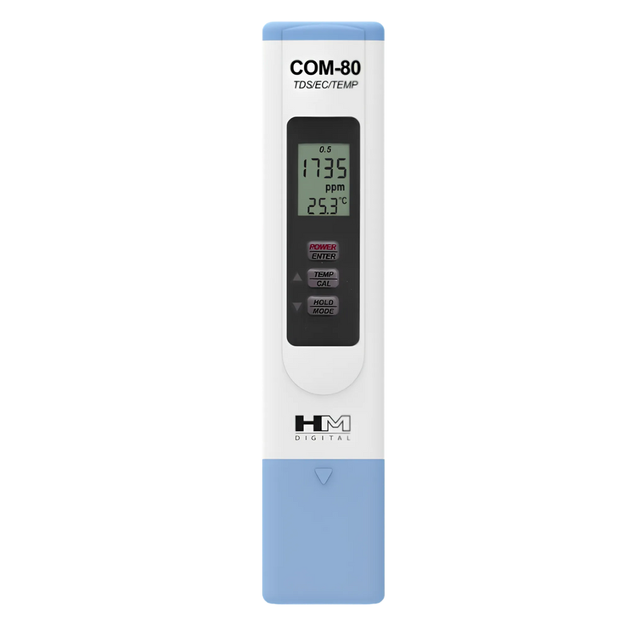 HM Digital COM-80: EC/TDS HydroTester Series TDS meter by HM Digital — official product photo of the water treatment product