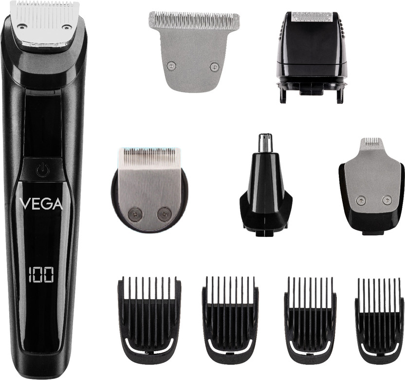 Vega 9-in-1 Multi-Grooming Set with Beard/Hair Trimmer by Vega — product image showing the trimmer body, blade head and attachments