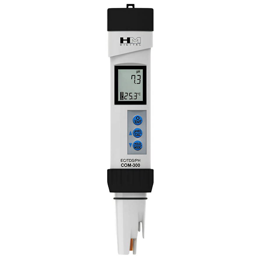 HM Digital COM-300: Waterproof Professional Series pH/EC/TDS/Temperature Meter PH and multi-parameter water tester by HM Digital — official product photo of the water treatment product