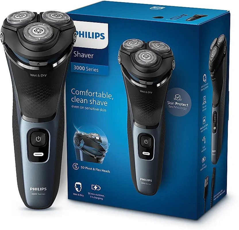 Philips S3144/03 Shaver by Philips — product image showing the trimmer body, blade head and attachments