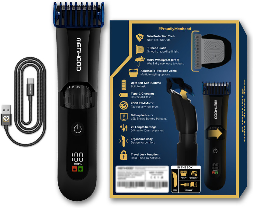 Menhood Pro Beard Trimmer by Menhood — product image showing the trimmer body, blade head and attachments