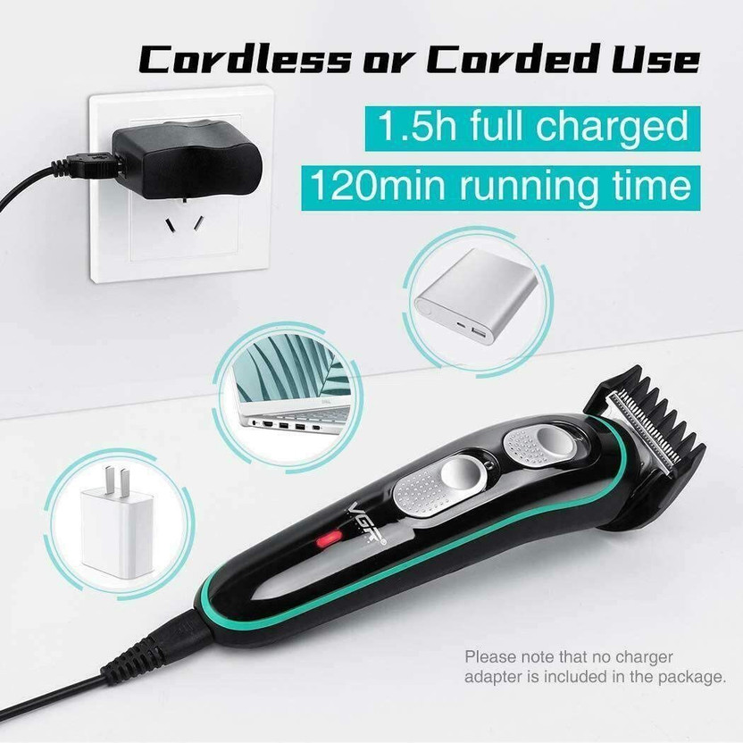 VGR V055 Pro Hair Cliprs Cordlss Beard Hair Trimmer Kit & Guide Comb by VGR — product image showing the trimmer body, blade head and attachments