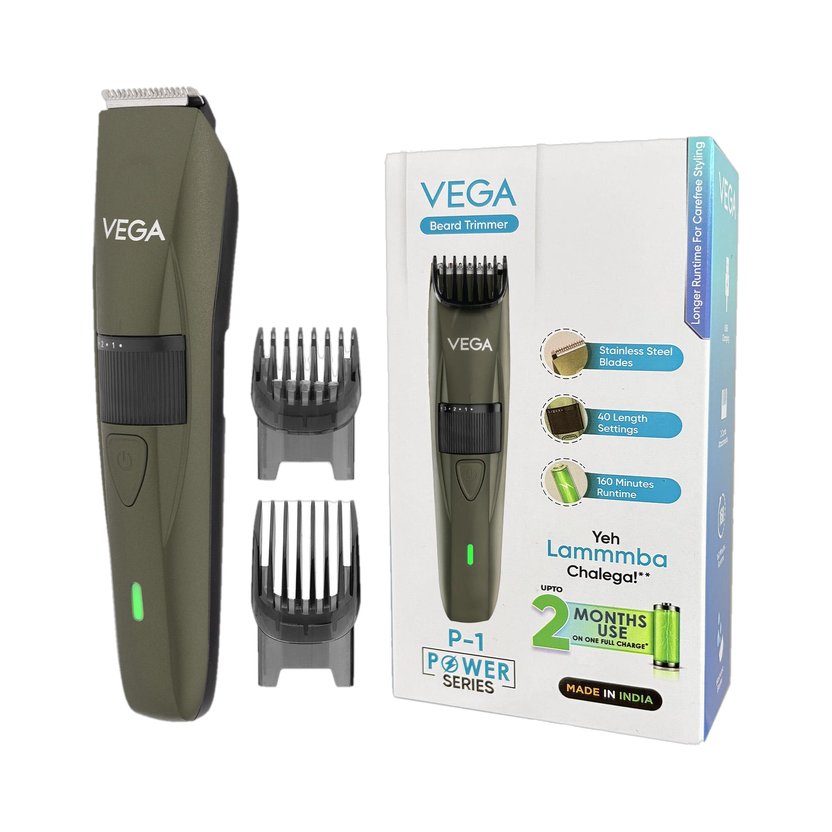 Vega Power Series P-1 Beard Trimmer by Vega — product image showing the trimmer body, blade head and attachments