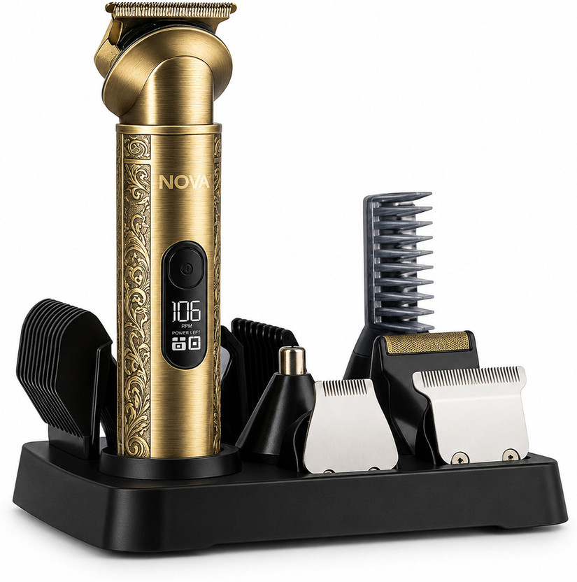 NOVA NG 1158 Digital Waterpoof Trimmer by Nova — product image showing the trimmer body, blade head and attachments