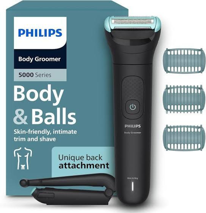 Philips 5475 Body Groomer by Philips — product image showing the trimmer body, blade head and attachments