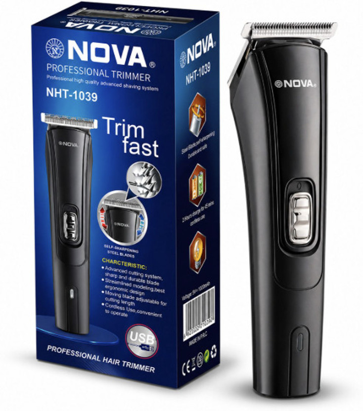 NOVA NHT 1039 USB Trimmer by Nova — product image showing the trimmer body, blade head and attachments